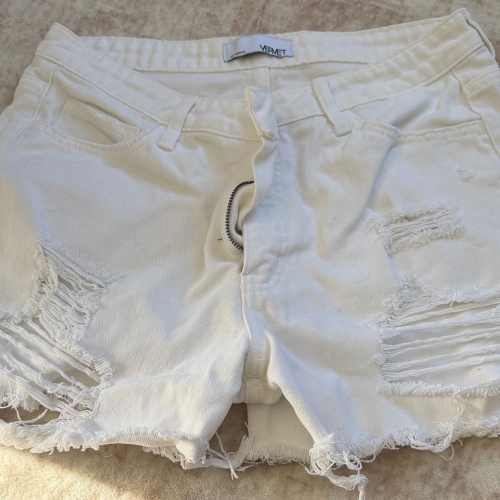 VERVET BY FLYING MONKEY White Distressed Jean Shorts